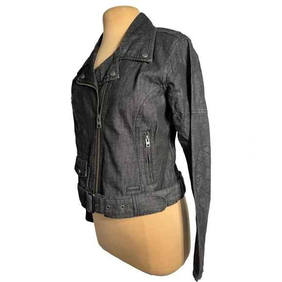 Harley-Davidson black denim slim fit moto jacket y2k biker grunge size L - Picture 5 of 14